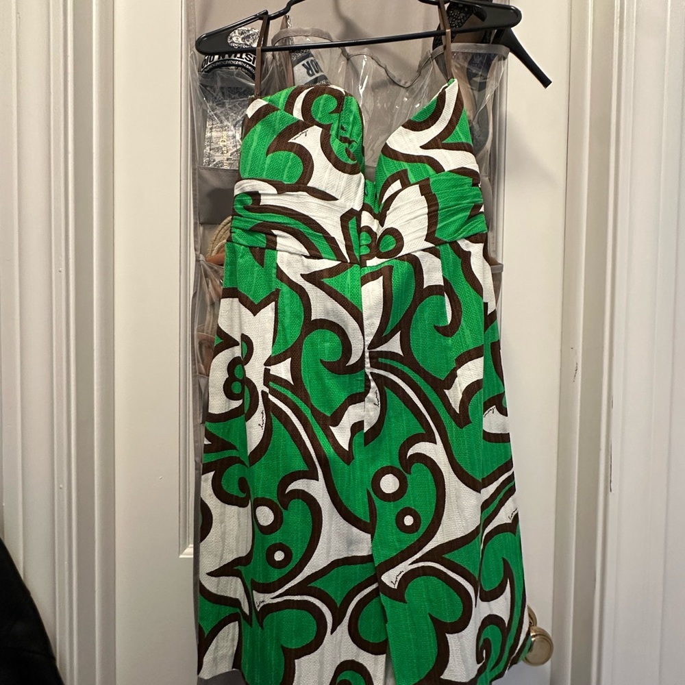 Milly Strapless Dress in Green and White Swirl